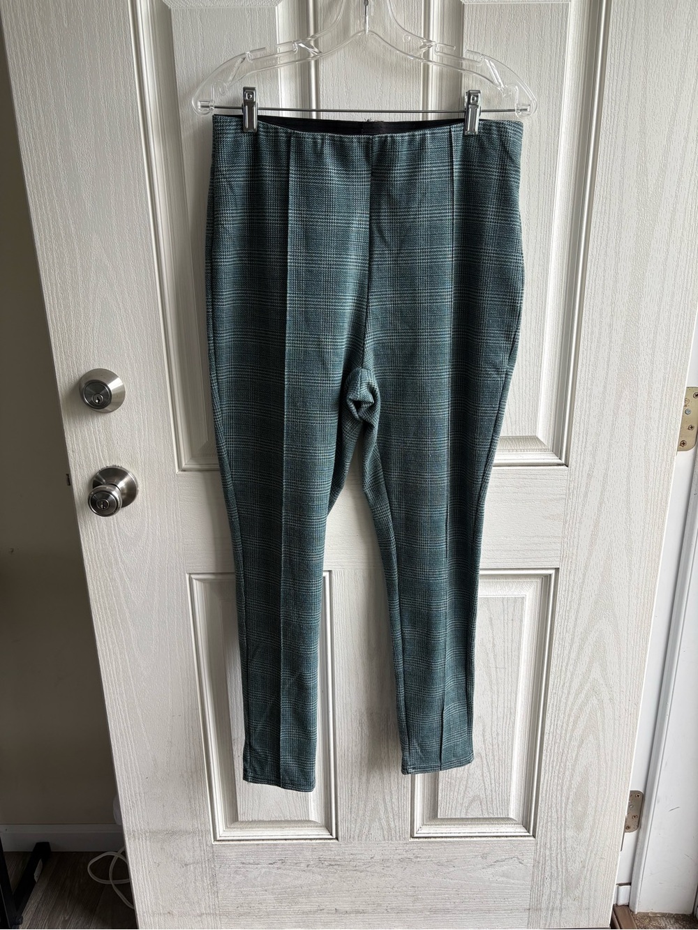 Maze Collection 1X Teal Gray Plaid Pull-On Ankle Pants